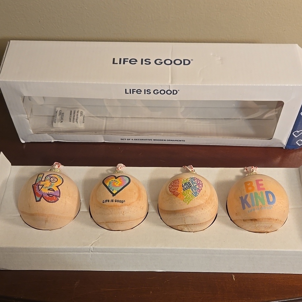 Life is Good Set of Wooden Love Kindness Ornaments NWOT